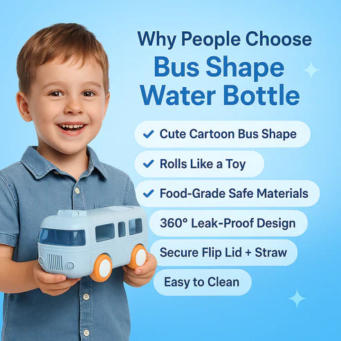 Bus Shape Water Bottle with Straw for Kids