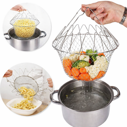 Chef Basket Dry Drain Rack Stainless Steel Multi Function Folding Fruit Basket Kitchen Tool Colanders & Food Strainers