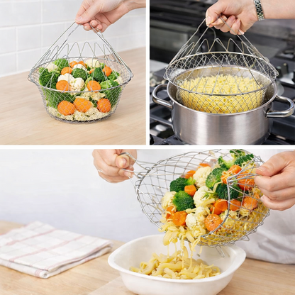Chef Basket Dry Drain Rack Stainless Steel Multi Function Folding Fruit Basket Kitchen Tool Colanders & Food Strainers