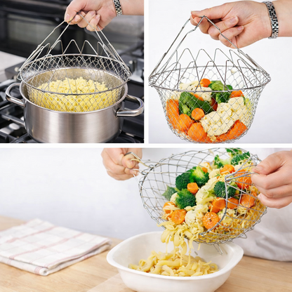 Chef Basket Dry Drain Rack Stainless Steel Multi Function Folding Fruit Basket Kitchen Tool Colanders & Food Strainers