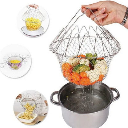 Chef Basket Dry Drain Rack Stainless Steel Multi Function Folding Fruit Basket Kitchen Tool Colanders & Food Strainers