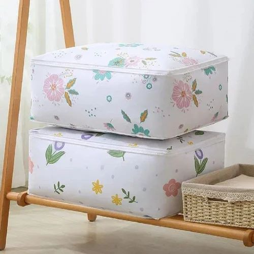 OVERSEASE Blanket Storage Bag Under-Bed Quilt Clothes Storage Bag with Peva Material Washable Waterproof Foldable Transparent Printed Cover  (70x50x25 cm) imported china *